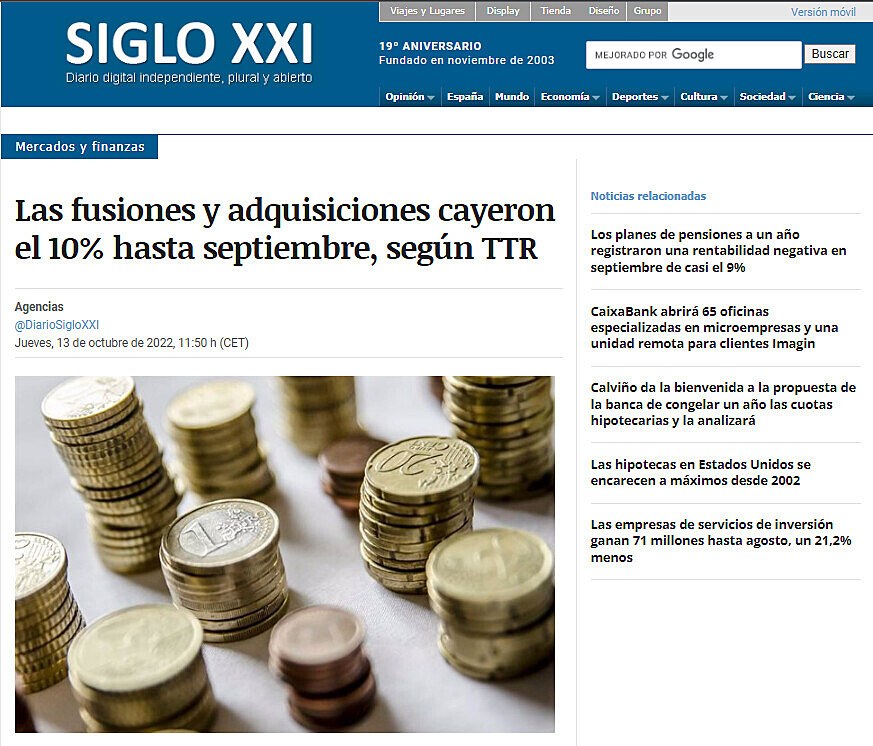 Las fusiones y adquisiciones cayeron el 10% hasta septiembre, segn TTR